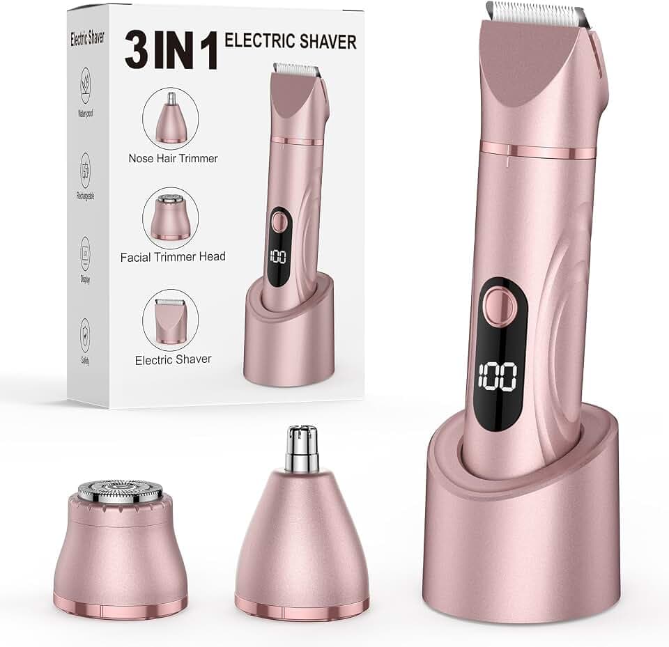 Lady Shaver für Frauen, 3-in-1-Bikini-Trimmer für Frauen zur Nass- und Trockenanwendung, elektrischer schmerzfreier Rasierer für Beine, Körper, empfindliche Haut
