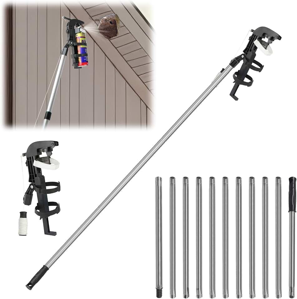 Sprühdosen Verlängerungsstangen Adapter, Sprühdosenhalter Erweiterte Version mit 3.6m Teleskopstange Thread 3/4", Sprühdosenverlängerung, Einstellbarer Winkel Sprühstange Für Wespen Power Spray