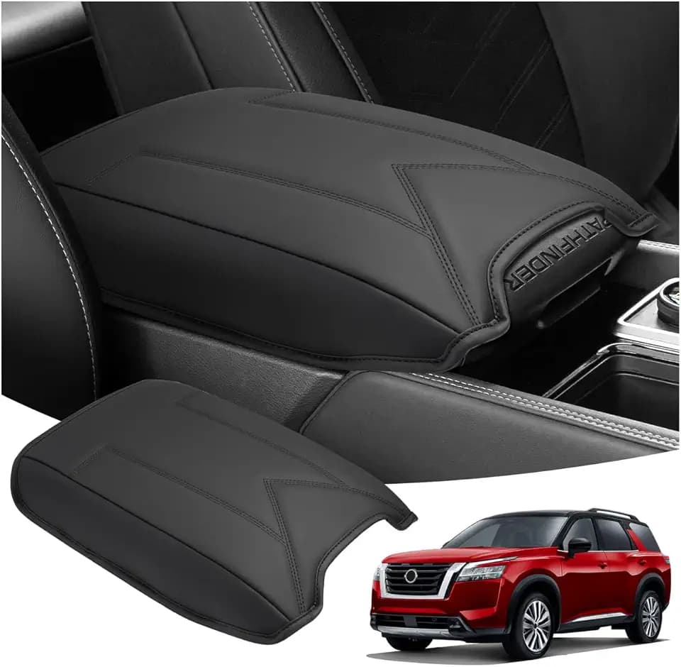 Shademax Center Console Cover for Nissan Pathfinder 2022-2025 2026 Armrest Cover Cushion Pad Arm Rest Cover Leather Console Lids Protector Middle Console Cover for Pathfinder Accessories Anti-Scratch