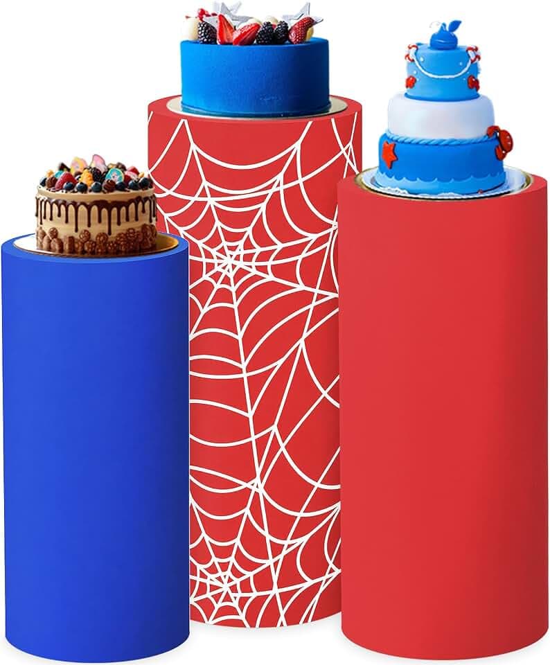 Mindsoft 3 Set Cylinder Stand Covers for Party,Red, Blue,Spider