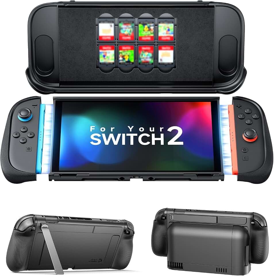 JSAUX GoJoy Hülle für Switch 2, Dockbare Geteilte Griffhülle mit Ständer