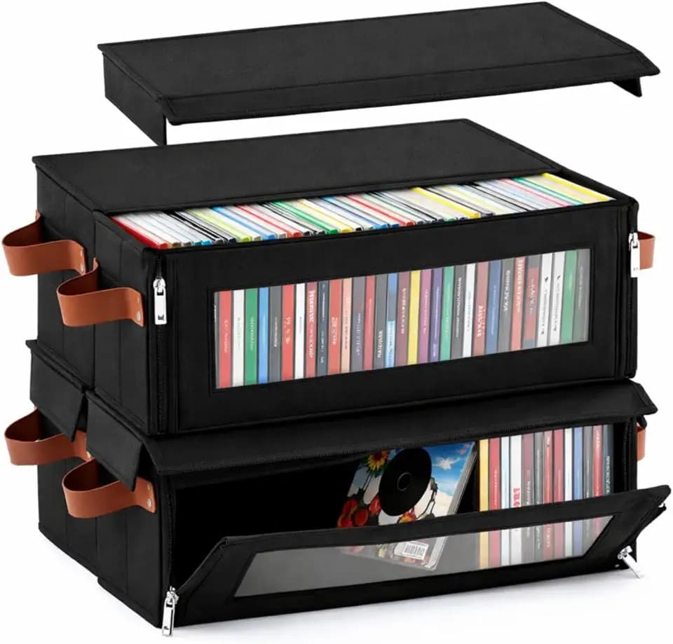 Windyun 4 Pack CD Storage Box 120-148 CDs Stackable with Window Zipper