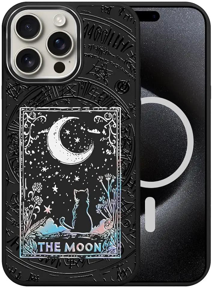 DAIZAG Case for iPhone 14 Pro Max, [Durable Shockproof Protective Magnetic Cover] [Compatible with MagSafe],Tarot Card Moon Cat Colorful