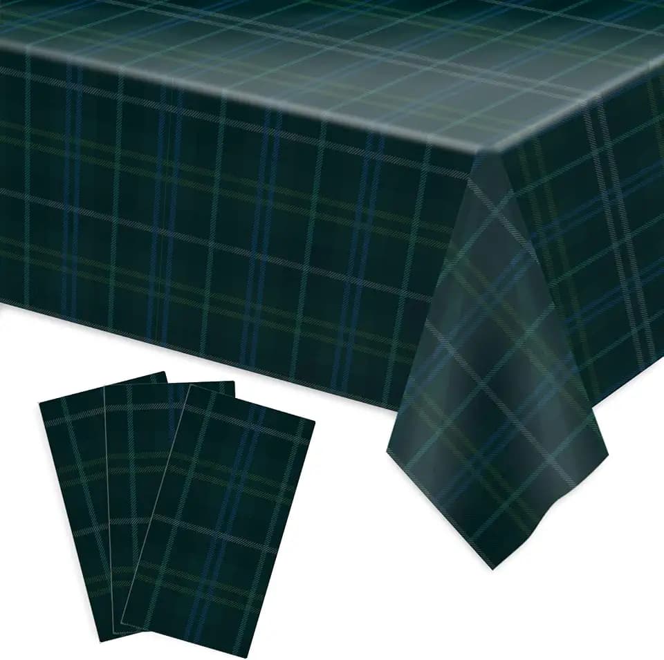 FYSUIMU 3Pcs Tartan Tablecloth 54 x 108 Inch Blue Green Plaid Disposable Plastic Table Cloth Retro Rectangle Table Cover for Christmas Baby Shower Birthday Party Supplies