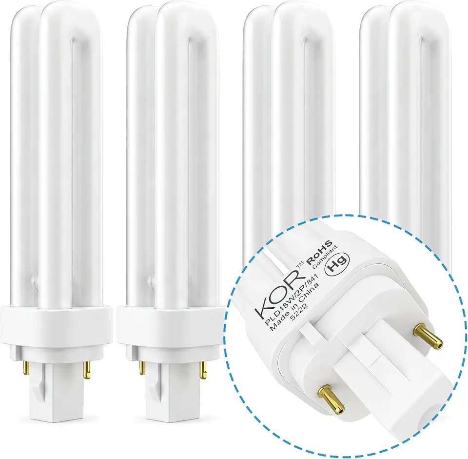 KOR 18W G24d-2 2-Pin CFL Double Tube Light Bulbs, 4100K, 4-Pack