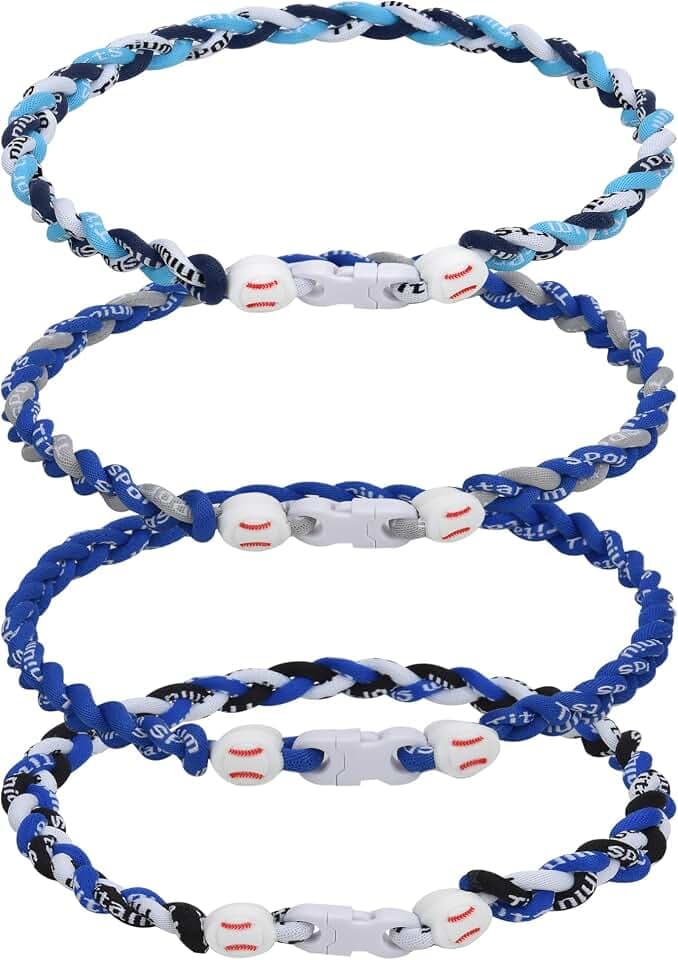 4 Pieces Baseball Necklaces for Boys,Three Braided Rope Tornado Sports Titanium Necklaces,Christmas Gifts Baseball Accessories Drip