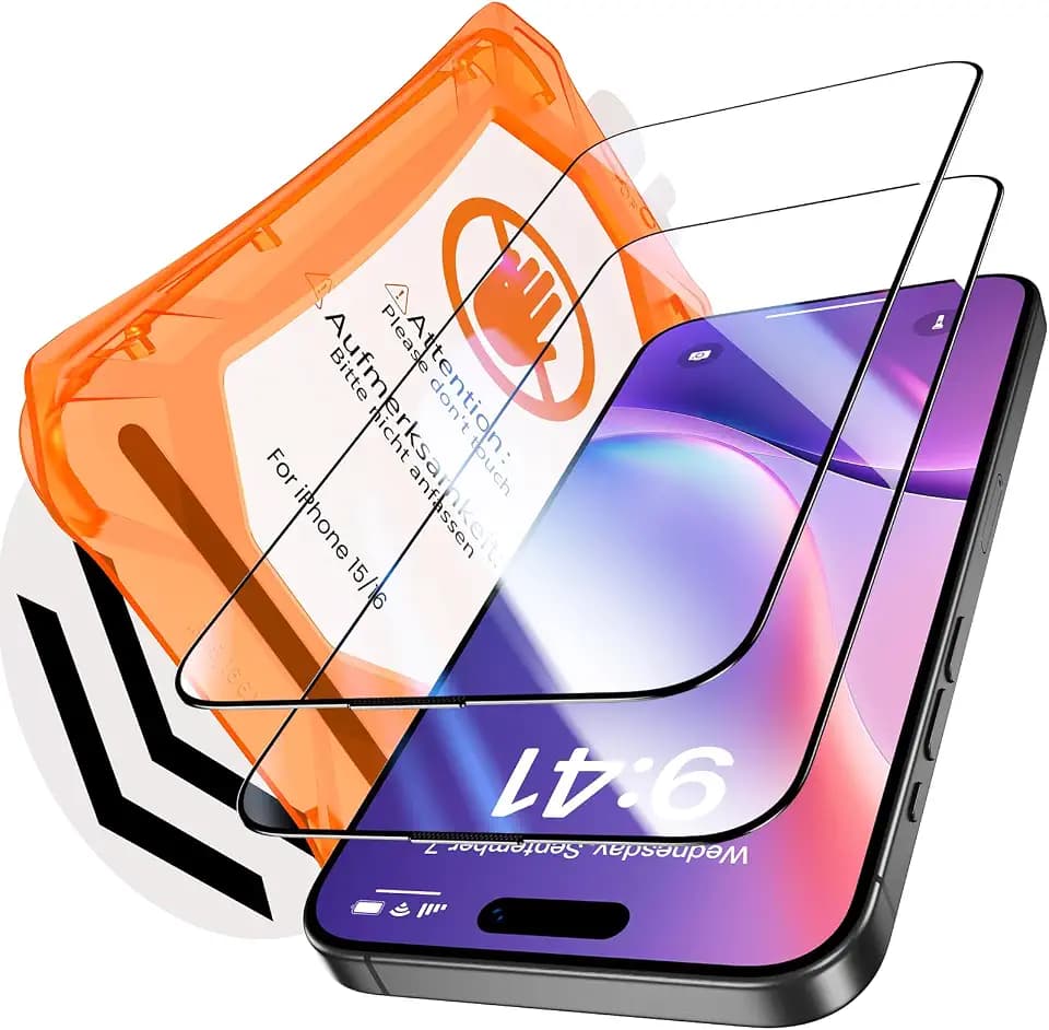 Uyiton für iPhone 15/16 für Panzerglas, 2 Stück 9H Härte Panzer Schutz Glas Folie,Vollständige Abdeckung Folie Displayschutz Anti-Kratz Schutzglas für iPhone 15/16 Schutzfolie