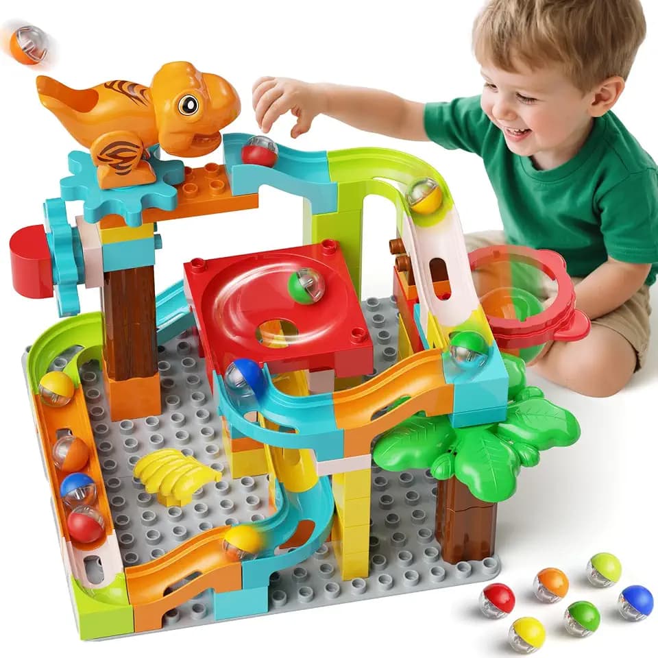 burgkidz 90-teiliges Murmelbahn Bausteine Set, Gehirntraining ab 3