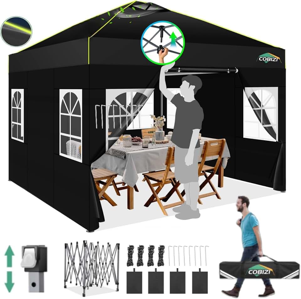 COBIZI Pavillon 3x3 Faltpavillon mit 4 Seitenwänden, Schwarz
