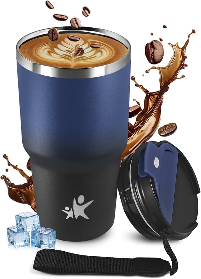 Thermobecher 600ml, Kaffeebecher to Go, Vakuum Auslaufsicher Isolierbecher mit Deckel,Autobecher Edelstahl Doppelwandig isoliert, Perfekt für Camping, Kinder, Büro, Laufen