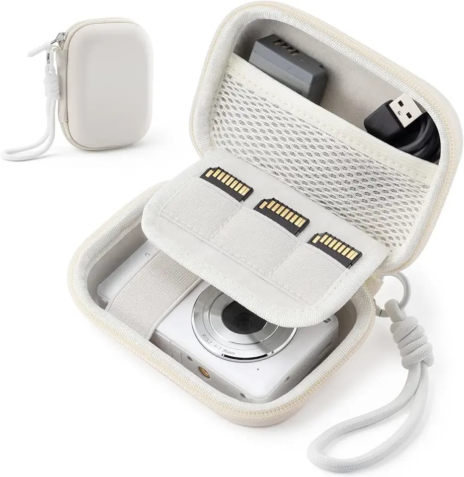 Camera Case for Digital Camera CAMKORY DC403 FHD 1080P/ KODAK PIXPRO FZ55/ FZ45, Small Travel Compact Camera Holder with Mesh Pocket for Accessories SD Card (White)