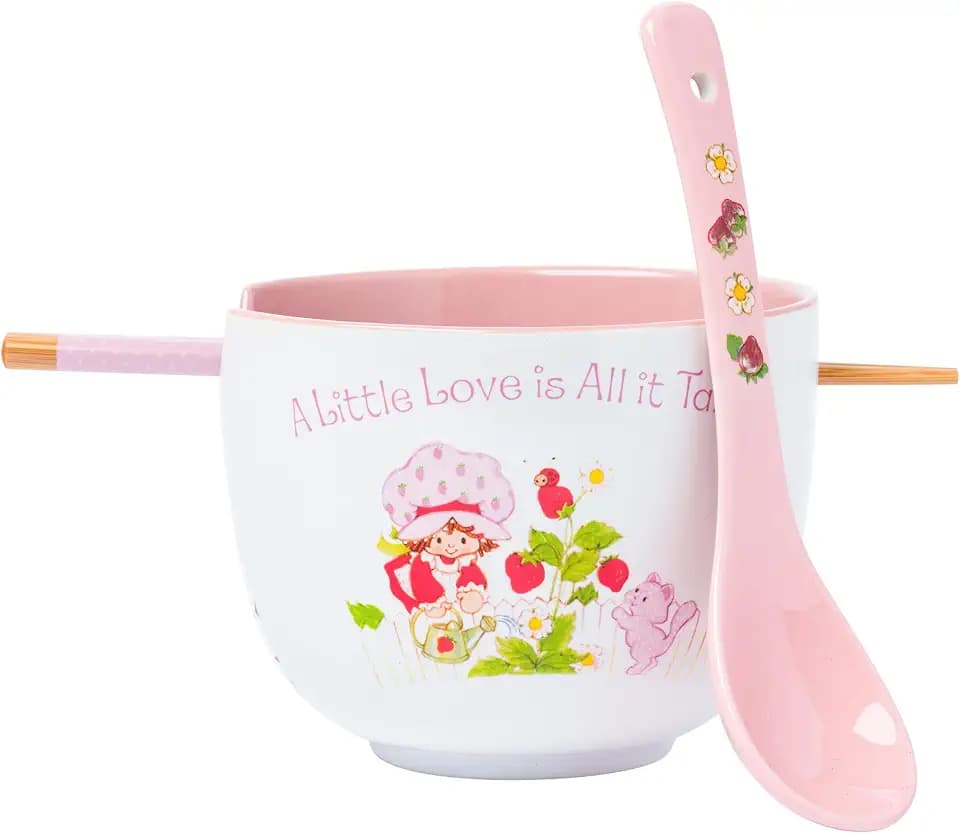 Silver Buffalo Strawberry Shortcake, Ramen Bowl with Chopsticks, 20oz