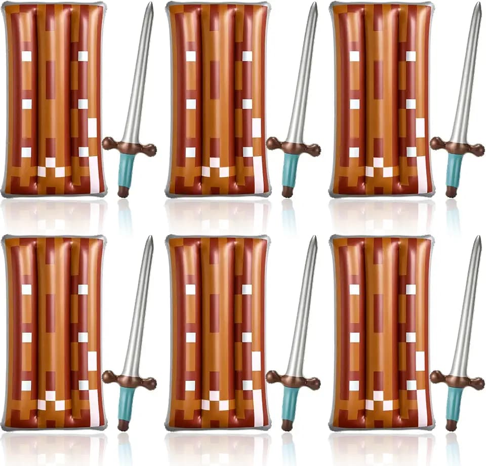 MorningRo 12 Pcs Inflatable Sword and Shield Set Pixel Pirate Favors
