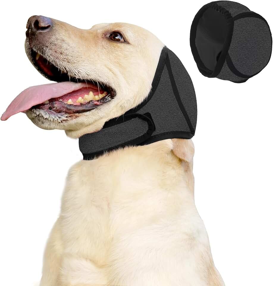 JOHNBOLIN Dog Ear Muffs & No Shake Ear Wrap for Hematoma, Bathing, Drying, Swim& Noise Anxiety Relief- Elastic Waterproof Ear Protector with Calming Hoodie Design for Grooming/Head Ear Cover (Grey, L)