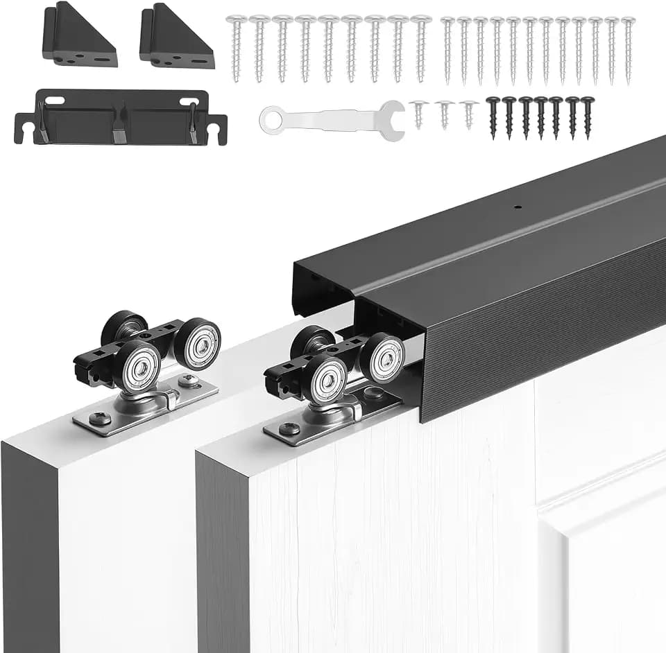 VEVOR Bypass Sliding Door Hardware Kit, 6 ft Aluminum Alloy Dual-Track Bypass Door Hardware, Smooth and Quiet Sliding, Easy to Install, for 1" to 1 3/4" Thickness 36" Width 2 Door System, for Closet