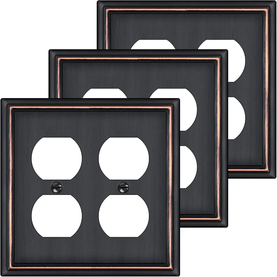 Oil Rubbed Bronze Metal Decorative Double Outlet Covers Wall Plate,3 Pack