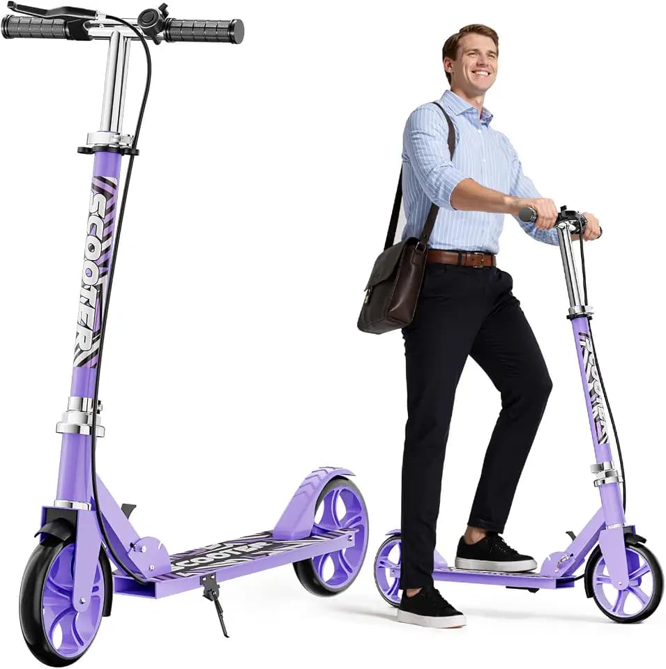 Scooters for Kids 8-12, Teens & Adults - Lightweight, Foldable, 8-Inch Big Wheels, Hand Brake & Bell, 4 Adjustable Height Levels, 240 lbs Max Load, Perfect for School, Campus and Park Rides