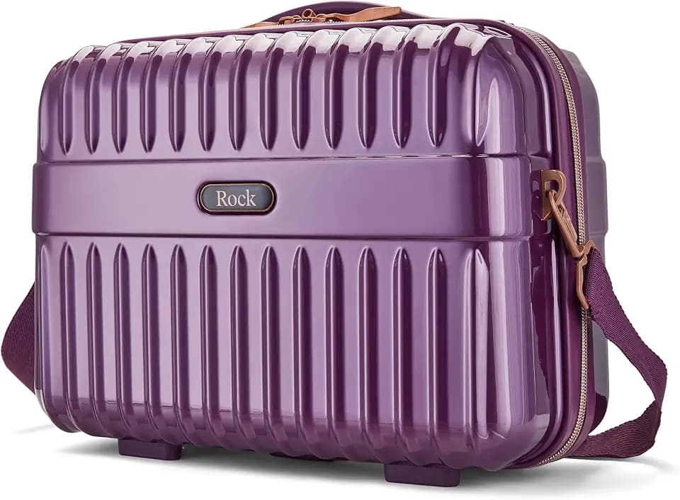 Rock Selene Hartschalenkoffer – Elegantes Design, 360° drehbare Räder, Teleskopgriff, Metallic-Finish, Kupferakzente & TSA-Zahlenschloss – klein, mittel, groß & Schminktisch, violett, Vanity