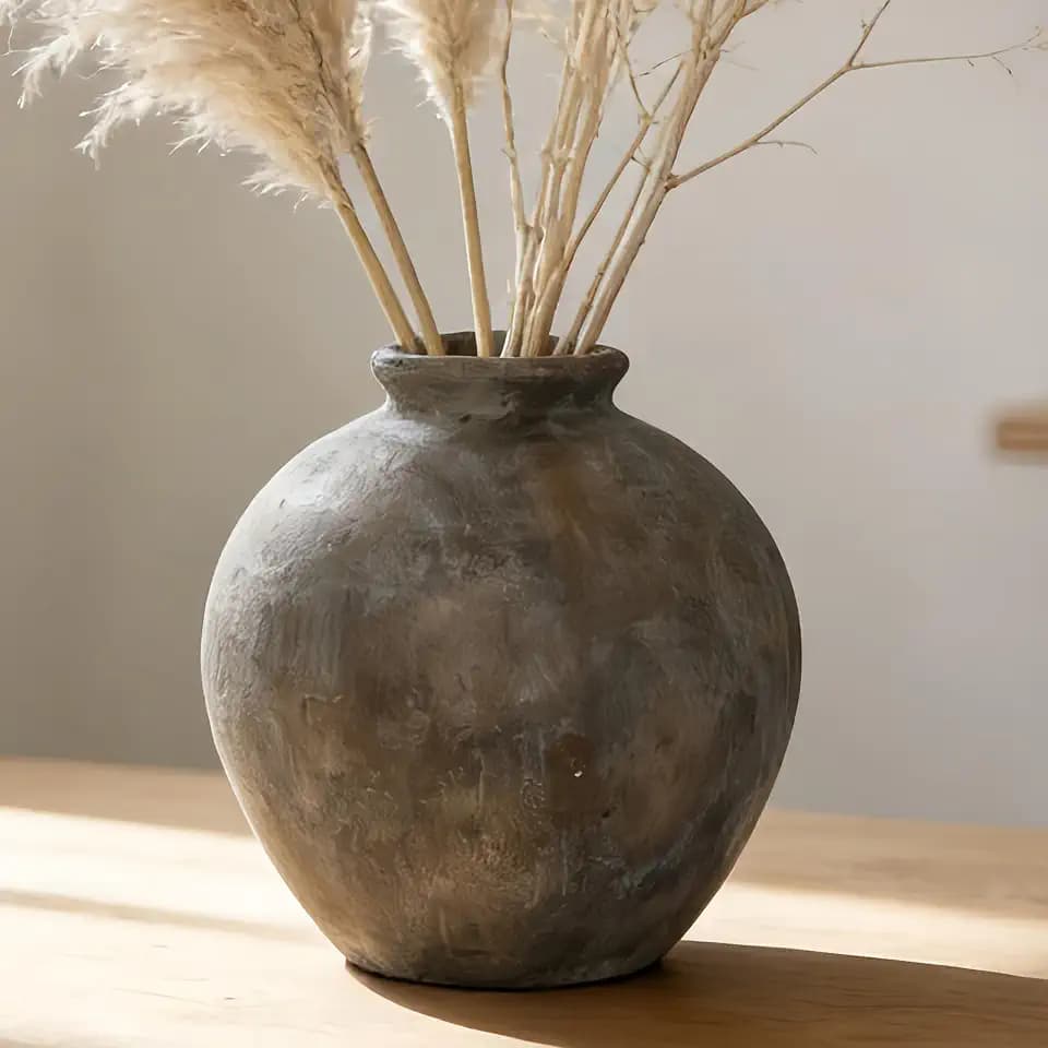Braun Vintage Rustikale Keramikvase,20 cm Große Vase für Wohnkultur 7",Wohnzimmer, Esstisch,Hochzeitsgeschenk–Weiß