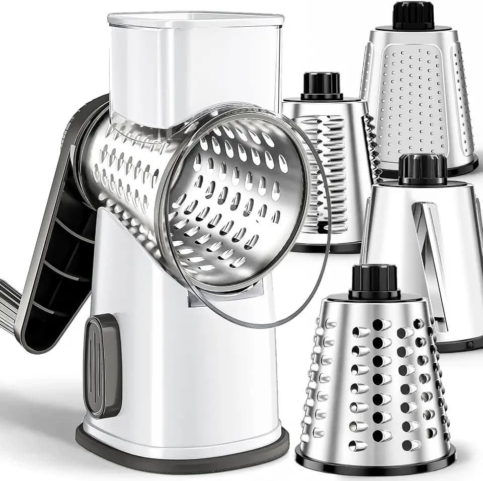 Weltonhm 4 in 1 Large Cheese Grater Hand Crank Rotary (White 4 Graters)