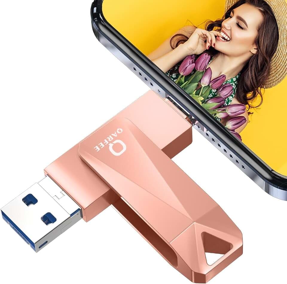 USB Stick 128GB für iPhone Qarfee USB 3.0 Flash Drive USB C OTG Handy Speicherstick Memory Stick für iPhone iOS Android Type C Anschluss PC(orange pink)