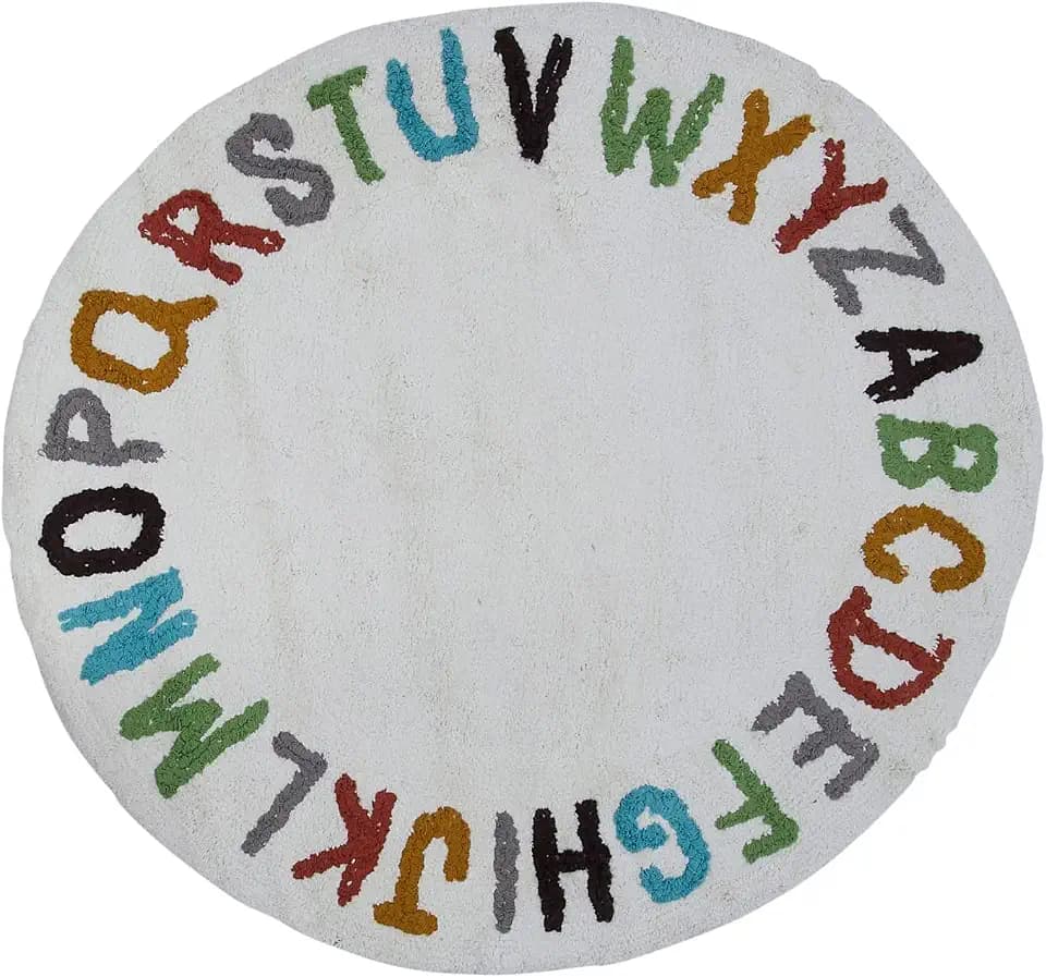 Creative Co-Op Round Cotton Tufted Alphabet Rug, Multicolor