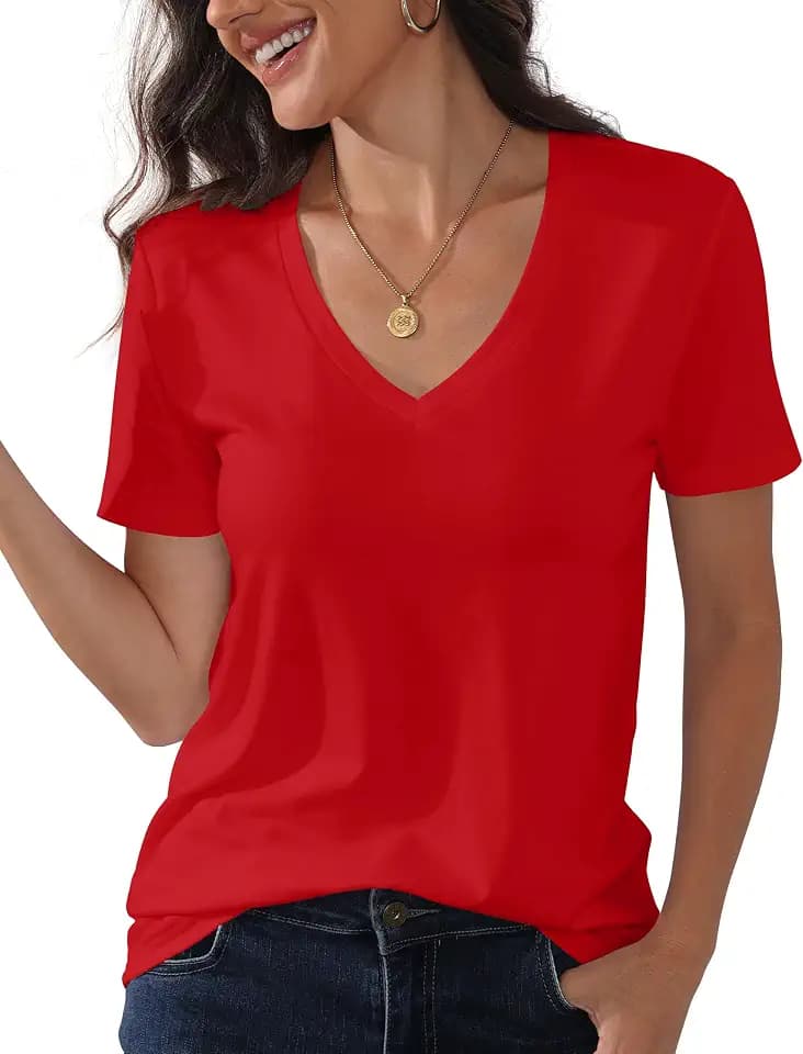 PALINDA Women's Classic Fit T Shirts Short Sleeve V Neck Casual Tee Shirt Summer Tops