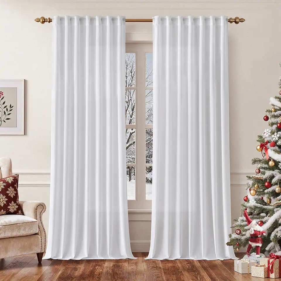 EMEMA White Privacy Sheer Curtains 2 Panels W52xL108 Inch Light Filtering