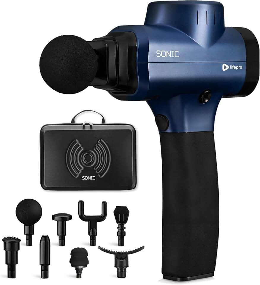 LifePro Sonic Massage Gun Percussion Muscle Massager, 8 Heads & 5 Speeds