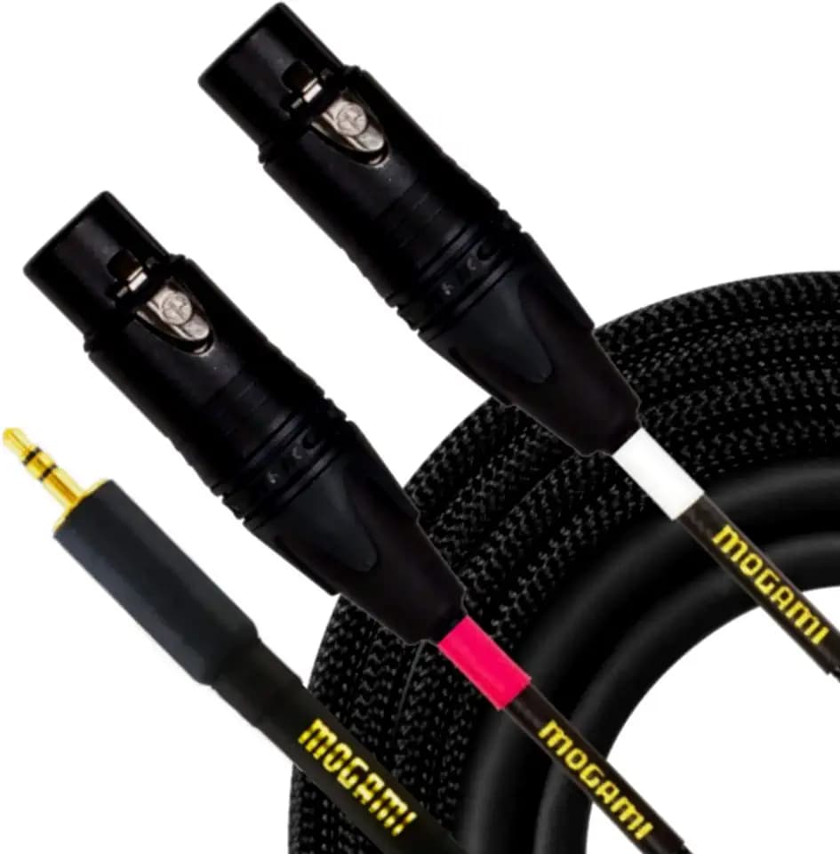 Mogami GOLD 3.5-2XLRF-03 Stereo Audio Y-Adapter Cable, Dual XLR-Female to 3.5mm TRS Plug, Gold Contacts, Straight Connectors, 3 Foot