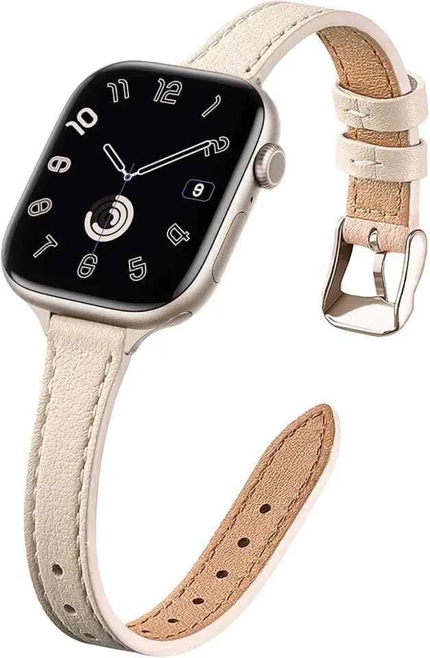 STIROLL Slim Leather Band Compatible with Apple Watch Bands for Women, Thin