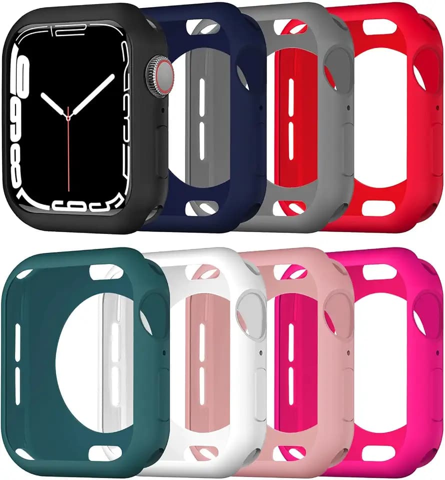 BOTOMALL 8 Pack Flexible Cover Bumpers Compatible with Apple Watch Case, TPU Lightweight Protective Kit for iWatch 45mm Series 9/8/7