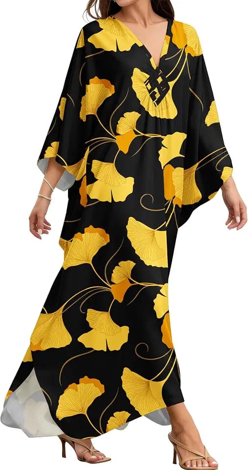 MAKABO Kaftan Dresses for Women V Neck Moo Moos Colorful Print Cover Ups