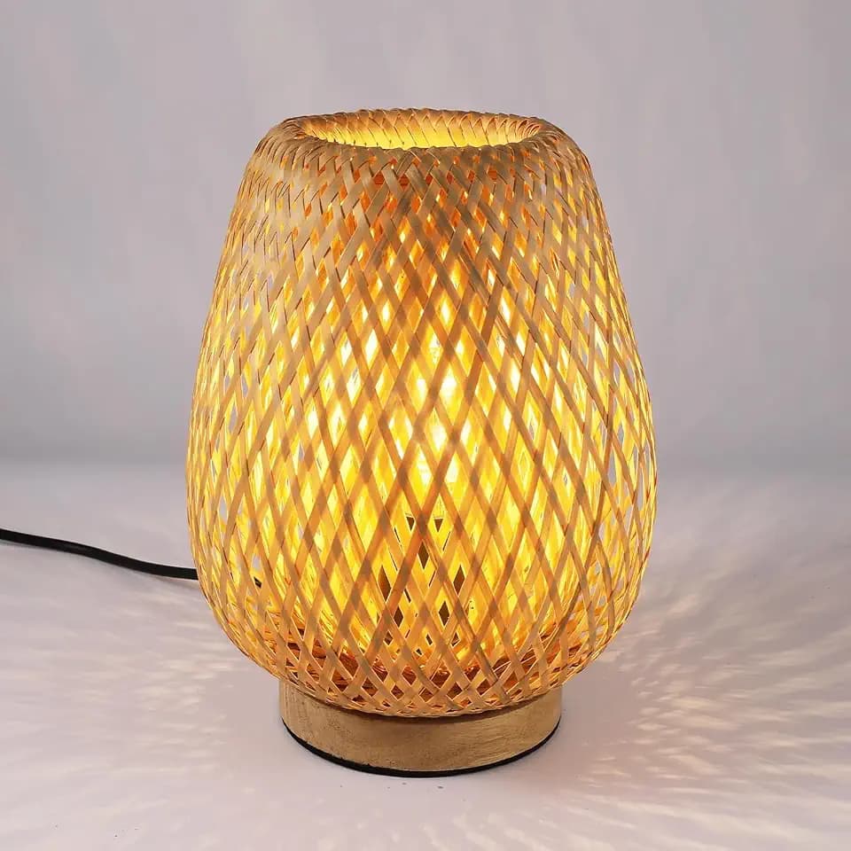 Tischlampe für den Innenbereich, E27 Retro-Bambus-Schreibtischlampe, handgefertigtes Nachtlicht im Bohemian-Stil für Schlafzimmer, Wohnzimmer, Kinderzimmer