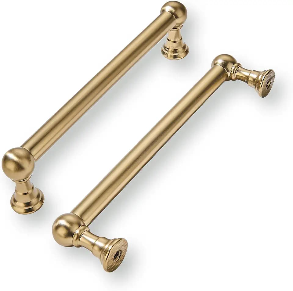 khtumeware 10 Pack 5 Inch Hole Center Champagne Bronze Cabinet Pulls Heavy Duty Solid Satin Brass Cabinet Handles for cabinets Dressers Kitchens Handles Bathroom cabinets
