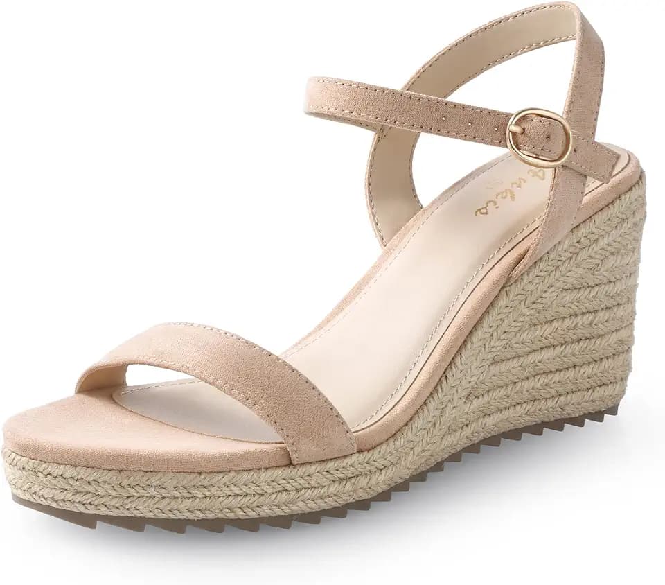 Ankis Platform Wedge Sandals for Women, Black Brown White Nude Espadrille Womens Wedge Sandals Comfortable Open Toe Ankle Strap High Heel Wedges for Women Dressy Summer -3.4Inch