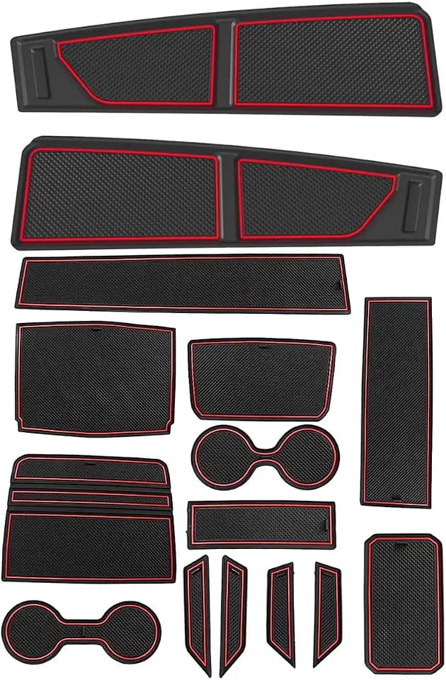 Auovo Anti Dust Mat Compatible with Ford Bronco Accessories 2021 2022 2023 2024 Dashboard Mat Cup Holder Inserts Center Console Door Liners (Automatic Transmission)(Red Trim, 4 Doors)