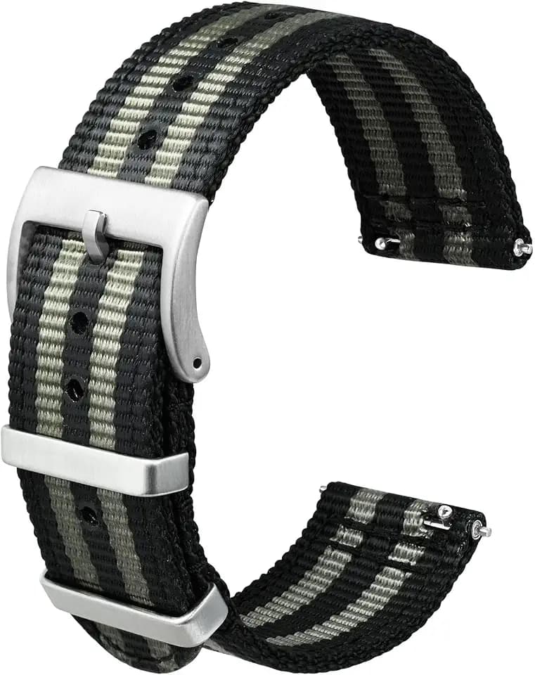 ANBEER Two-Piece Quick Release Nylon Watch Strap with Metal Loop, Double Layered Woven Nylon Watch Band