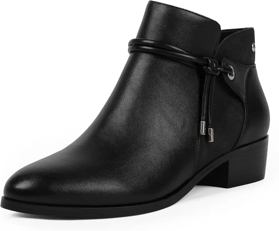QIY Ankle Boots for Women Round Toe Low Heel Boots