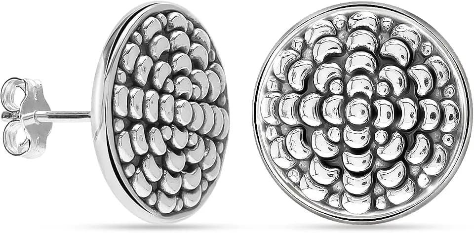 LeCalla 925 Sterling Silver Stud Earrings Jewelry Lightweight Two-Tone Antique Filigree Stud Earrings for Women Gifts for Her
