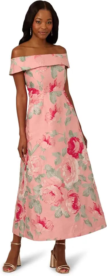 Adrianna Papell Off Shoulder Jacquard Dress