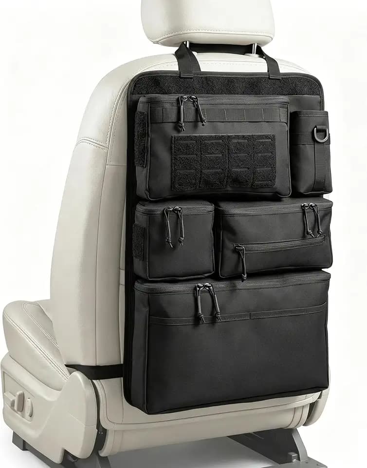 One-Piece Universal Car Seat Back Organizer with Tissue & Water Bottle Bag