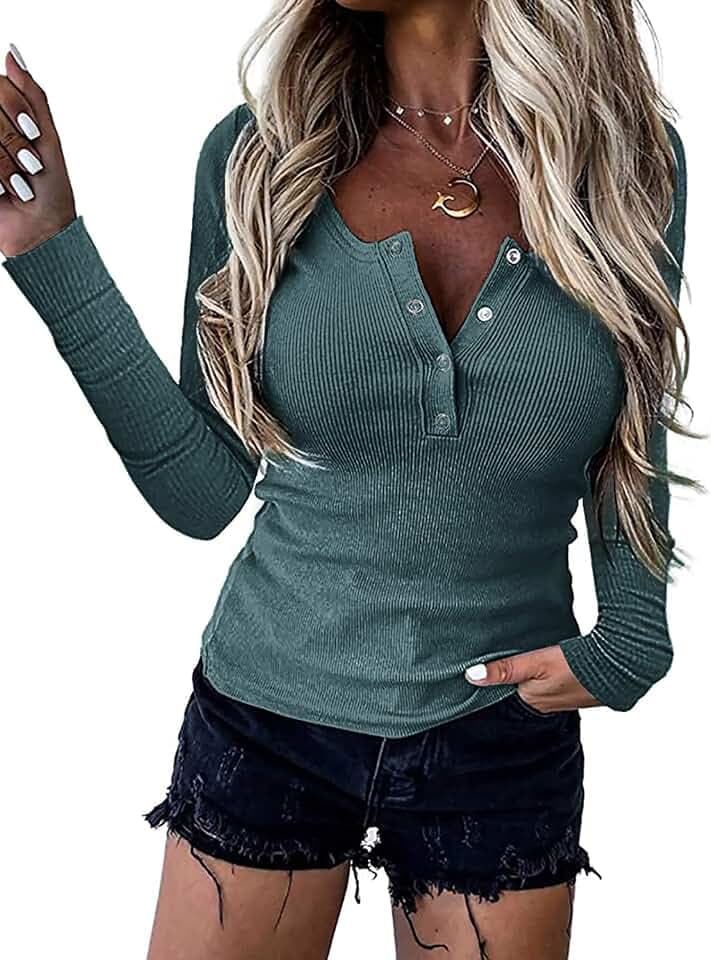 BTFBM Women Fall Long Sleeve Button Up Henley Shirts