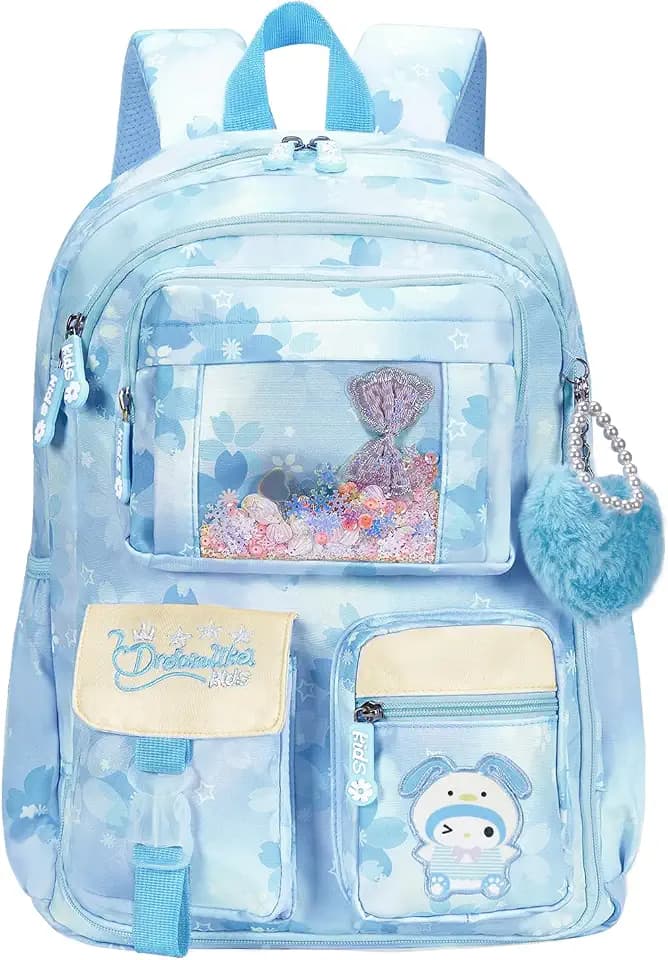 Kids Backpack for Girls, Cartoon School Bag for Elementary Middle School Students, Kawaii Children's Book Bag