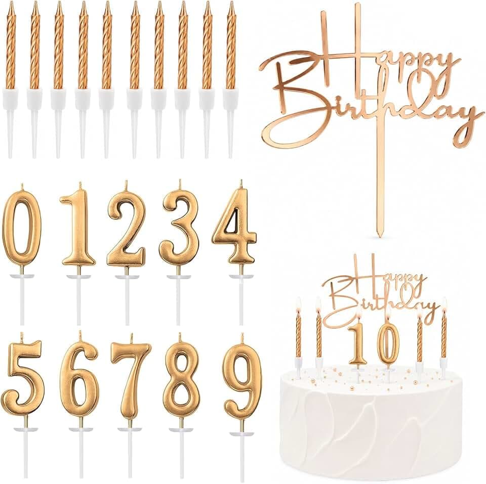 20Stück Geburtstagskerzen mit Acryl Champagnergold HappyBirthday Tortendeko