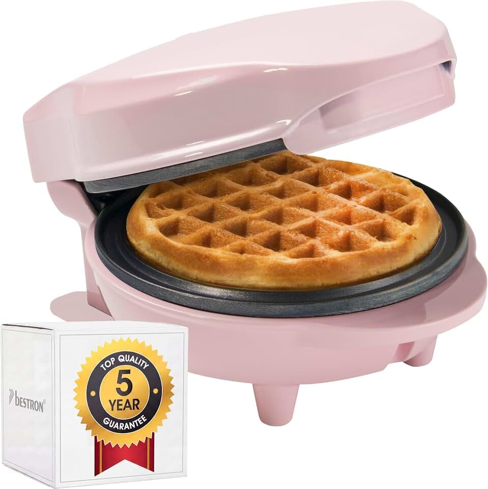 Bestron Mini-Waffeleisen für klassische Waffeln, kleiner Waffelmaker mit Antihaftbeschichtung, für Kindergeburtstage, Familienfeiern, Ostern oder Weihnachten, Retro Design, 550 Watt, Farbe: Rosa