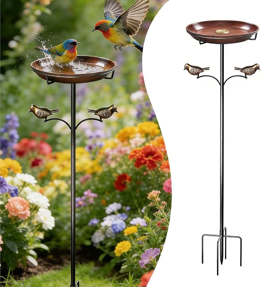 2026 Upgraded Bird Bath with Copper Disk,35In Vintage Metal Bird Bath & Bird Feeder,Removable Dia 12In Bird Bath for Outside,5-Pronged Base,Patio Lawn Garden Decor(Antique Bronze)
