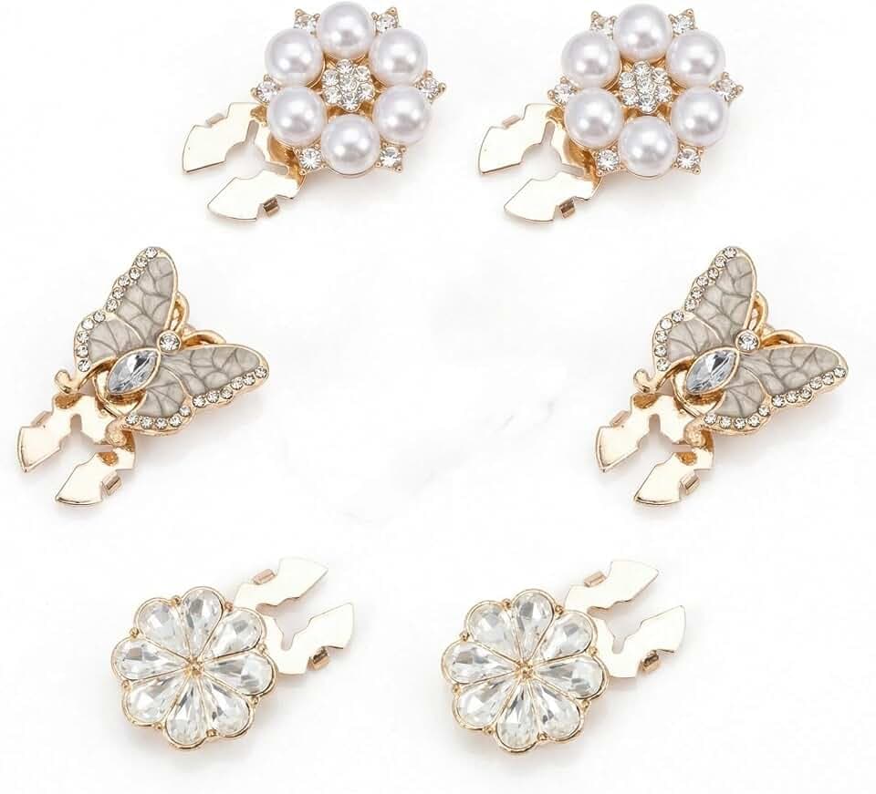 6 Stück Knopfabdeckungen Damen Strass Knopfabdeckungen Verstellbar Abnehmbare Dekorative Knopfclips für Hemden Anzüge Manschetten Hochzeiten Partys Edelstahl Acryl Glitzer Tasten Cover