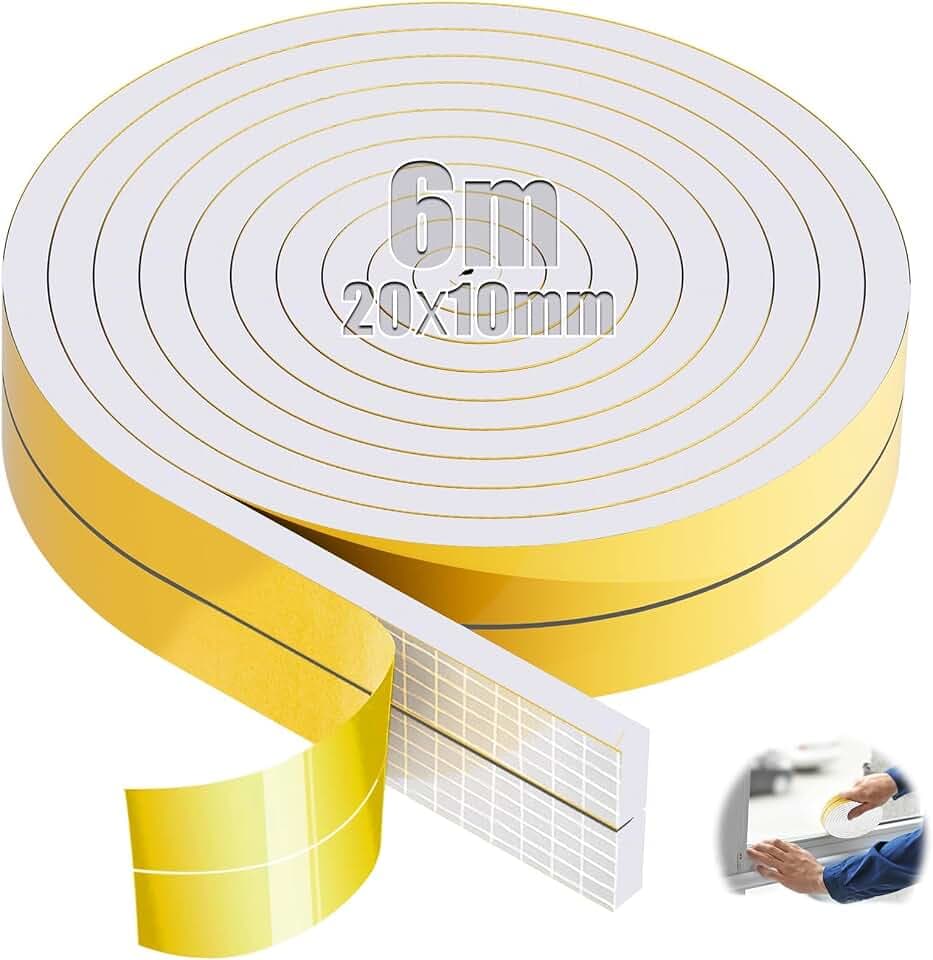 SWTYExt Moosgummi Selbstklebend 20mm(B) x10mm(D) Schaumstoffband 6m Weiß