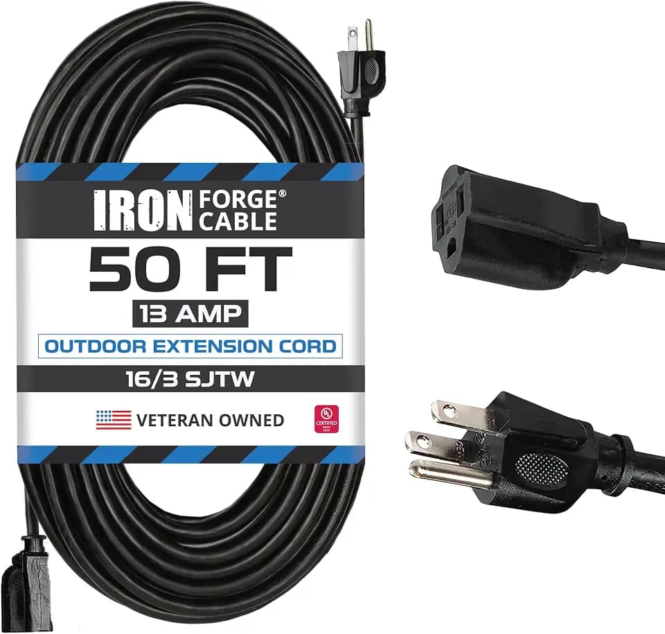 Iron Forge Cable 16 Gauge Heavy Duty Black Extension Cord, 50 Ft - SJTW